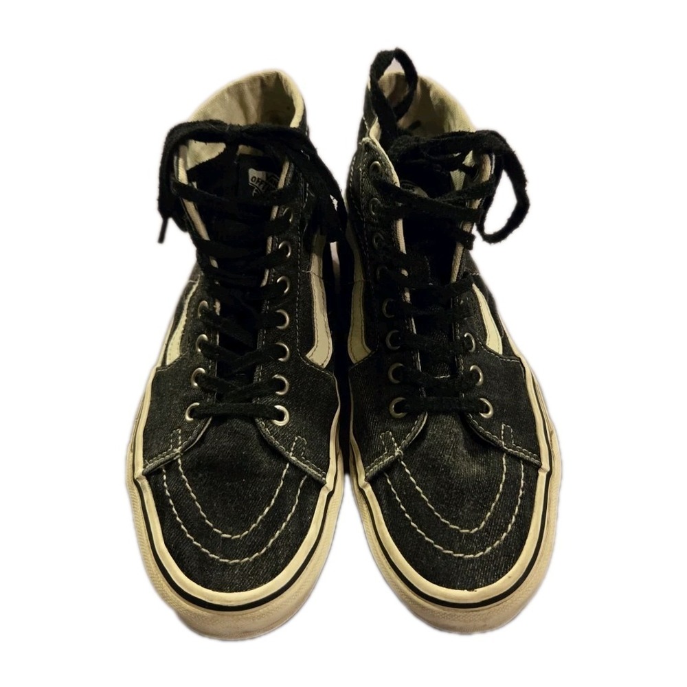 VANS Sk8-Hi Skate Shoe Black/True White 721356 Men 7 / Women 8.5 Stitched Flames